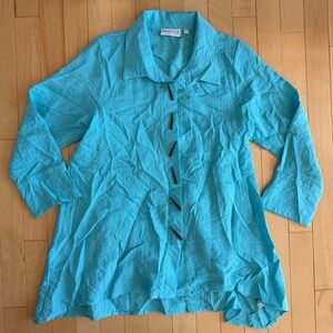 Habitat Womens Button Up Tunic Blouse Top Size S Blue Lagenlook A031024